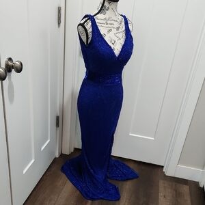 Elegant Blue Sequin Evening Gown